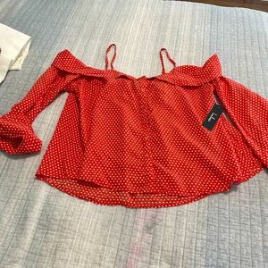 Lulu’s coral polkadots blouse size Large.